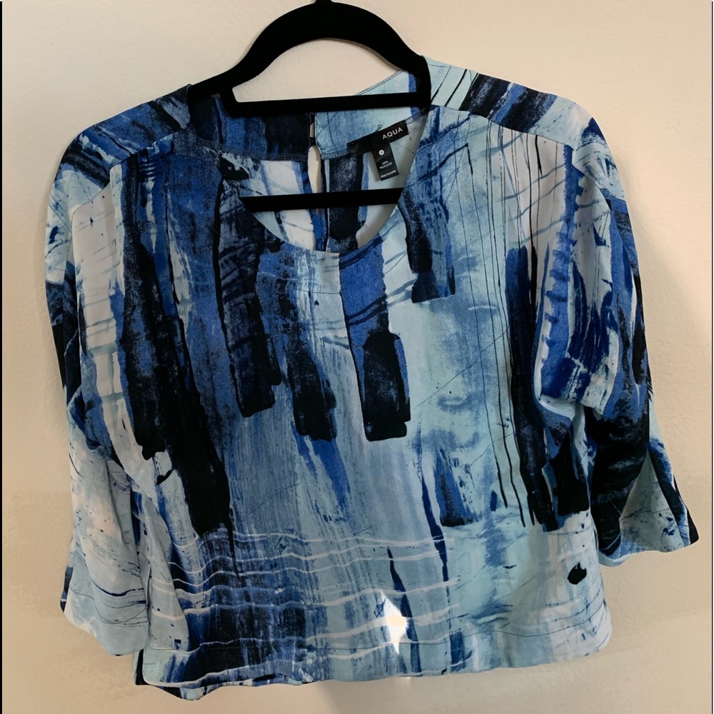 AQUA Bloomingdales artistic painted blouse